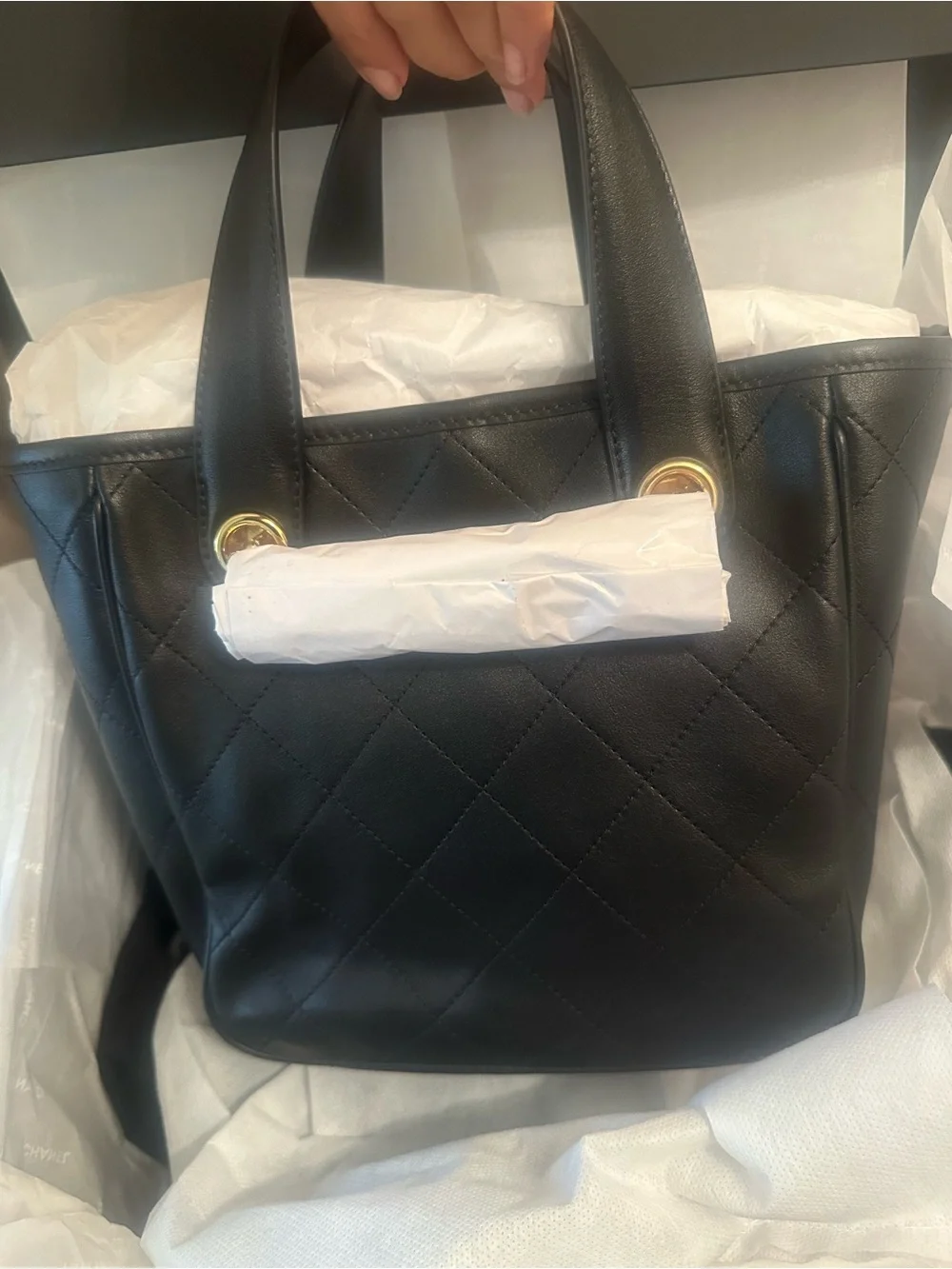 CHANEL Black Mini Shopping Tote with Gold-Tone Chain from 26B